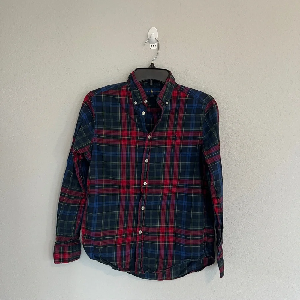Ralph Lauren Boys Plaid Christmas Button Down Size L